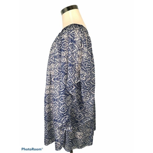 MING SUIT Women’s Blouse Size 8 Blue White Flowy - Picture 2 of 11